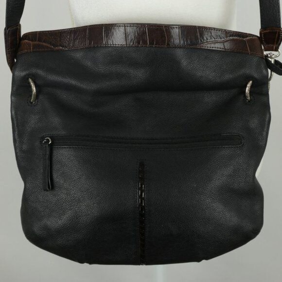 Brighton Women's Black Brown Embossed Leather Fold Over Crossbody Bag - Picture 4 of 8
